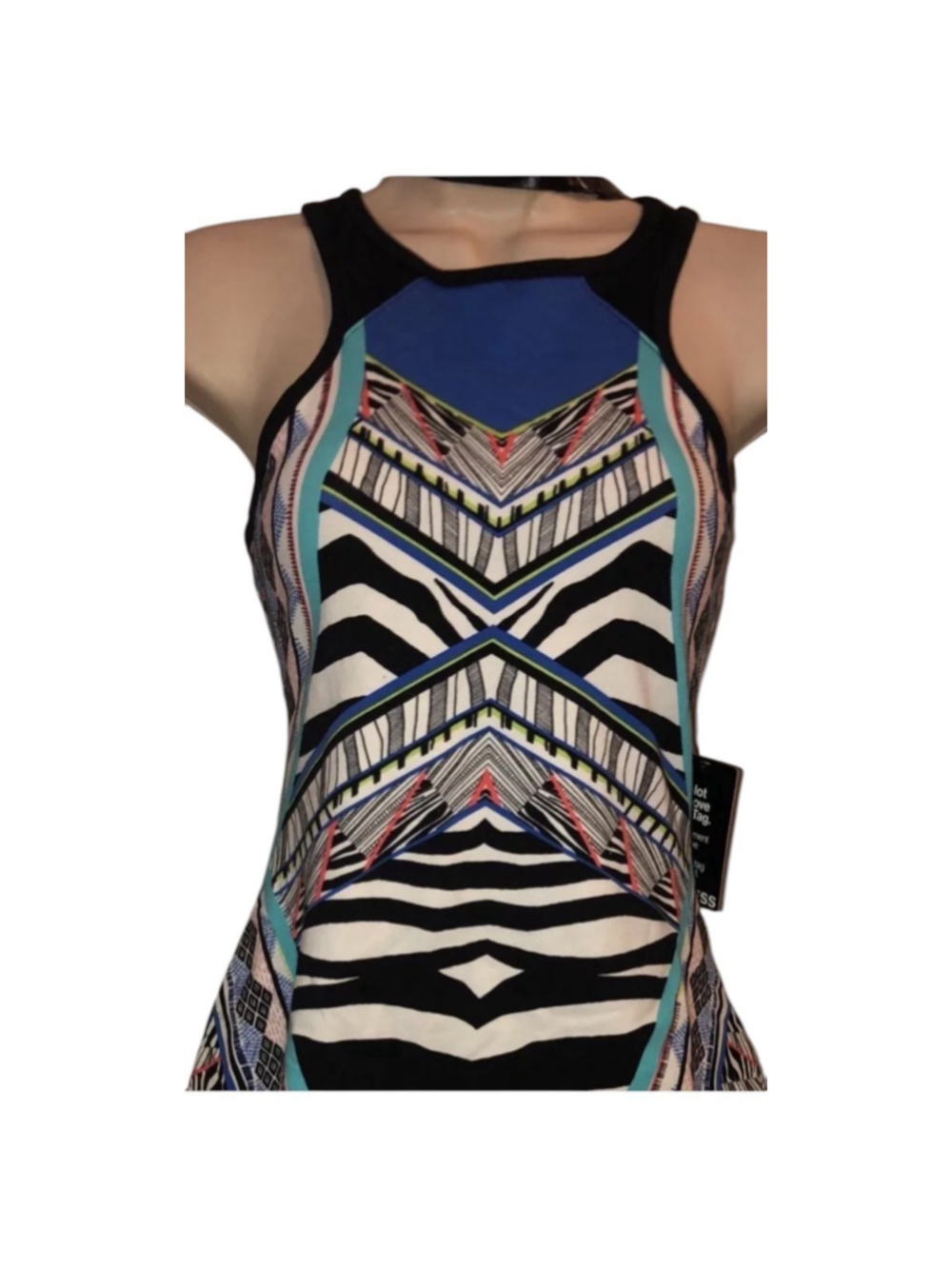 Geometric‎ print bodycon tank dress By Express Sleeveless size XS colorful NWT